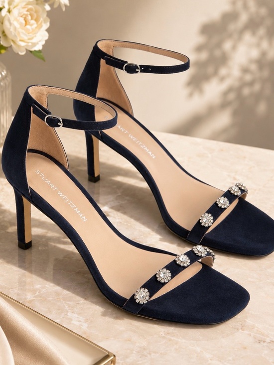 Stuart Weitzman Shoes - NWT Stuart Weitzman ‘Justina 75’ Heeled Sandal in “Nice Blue” Navy Suede Size 9